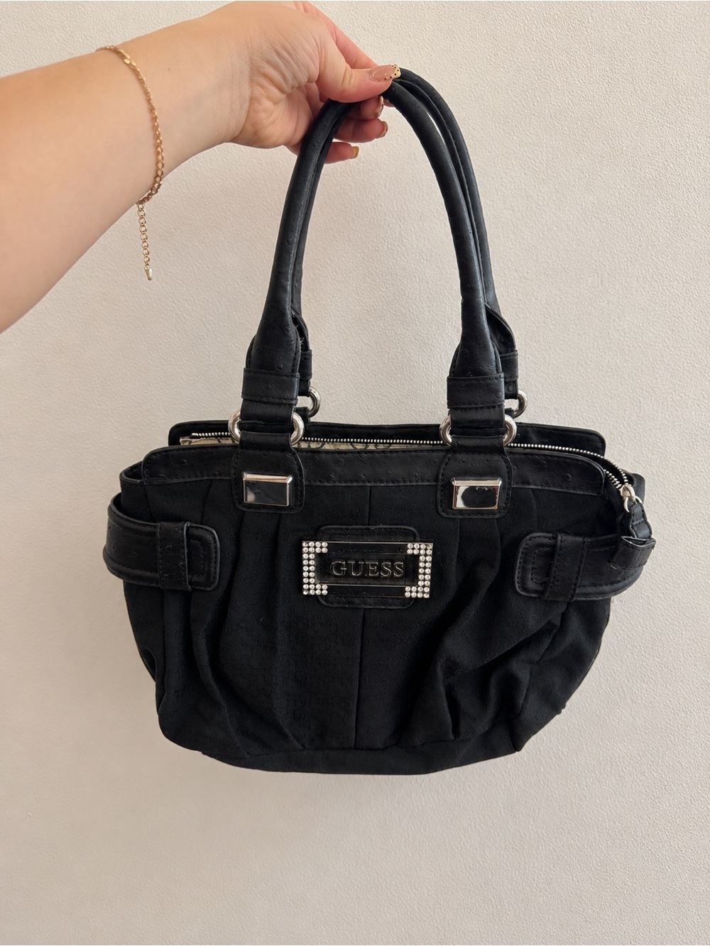 GUESS Black Tote Bag with Crystal Logo